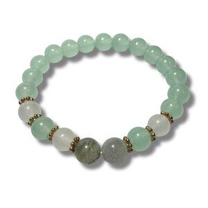 Green Aventurine, Quartz & Labradorite Gemstone Stretch Bracelet – 8mm Beads